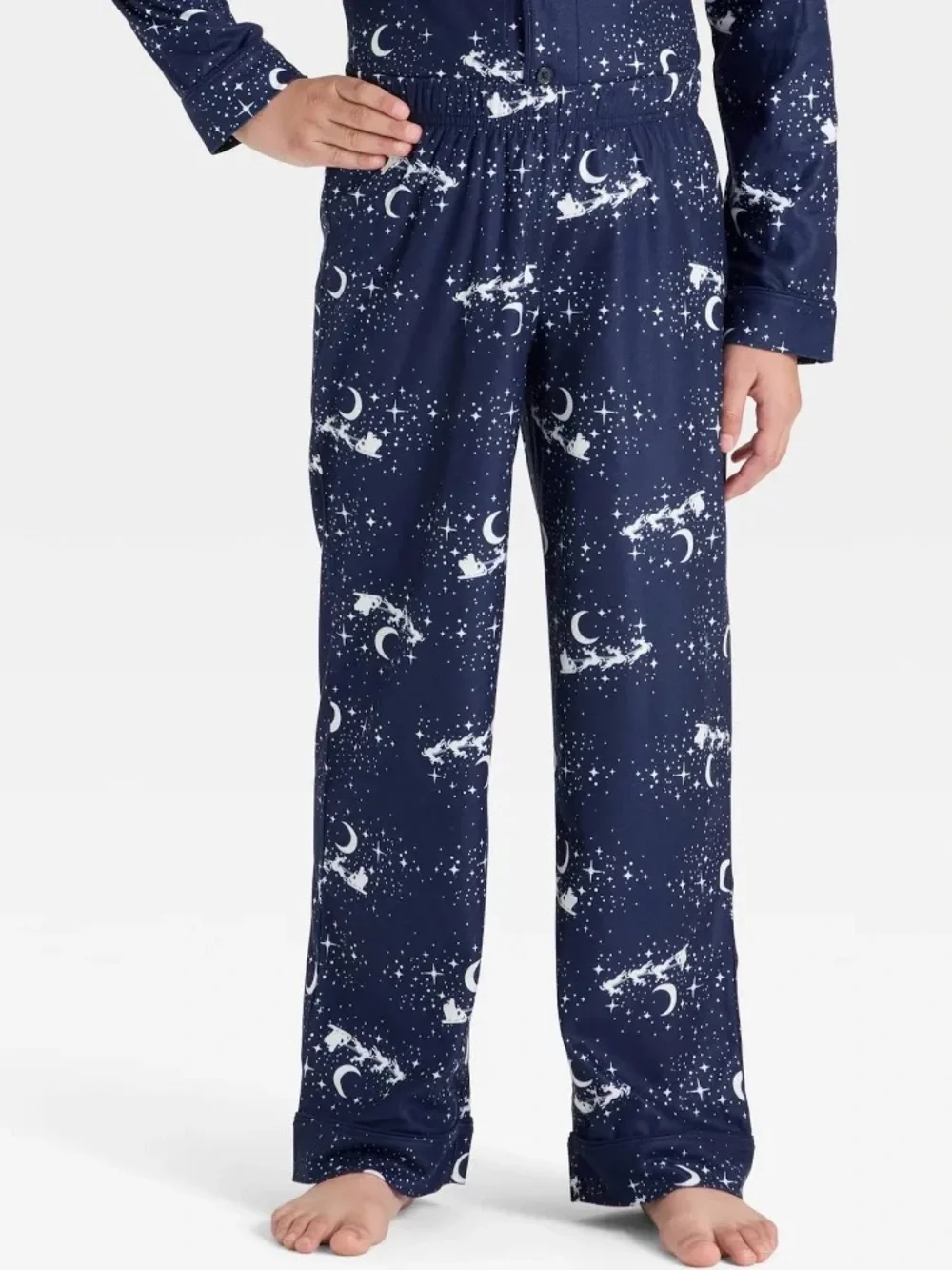 NWT Cat & Jack Blue Santa Sleigh Christmas Long Sleeve Flannel Pajama Set 10 12